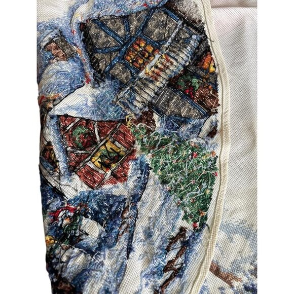 42" Round Tablecloth Needlepoint Handmade Winter Scene no stains - Picture 3 of 4